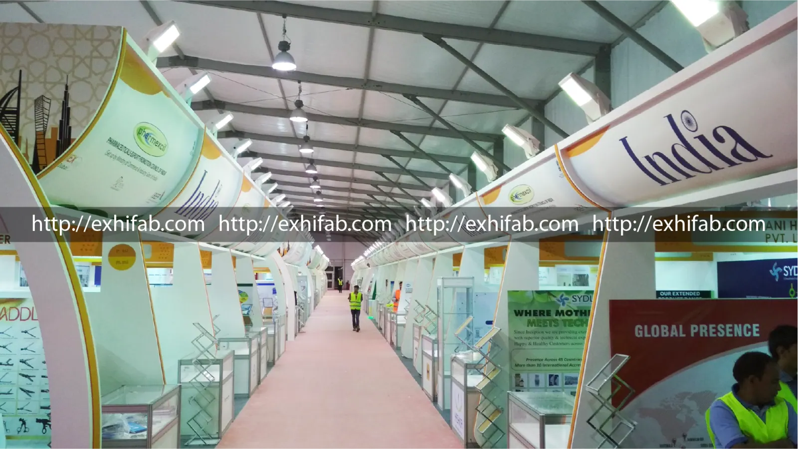 India Pavilion exhibition stall fabricated for Pharmexcil at an international pharma expo